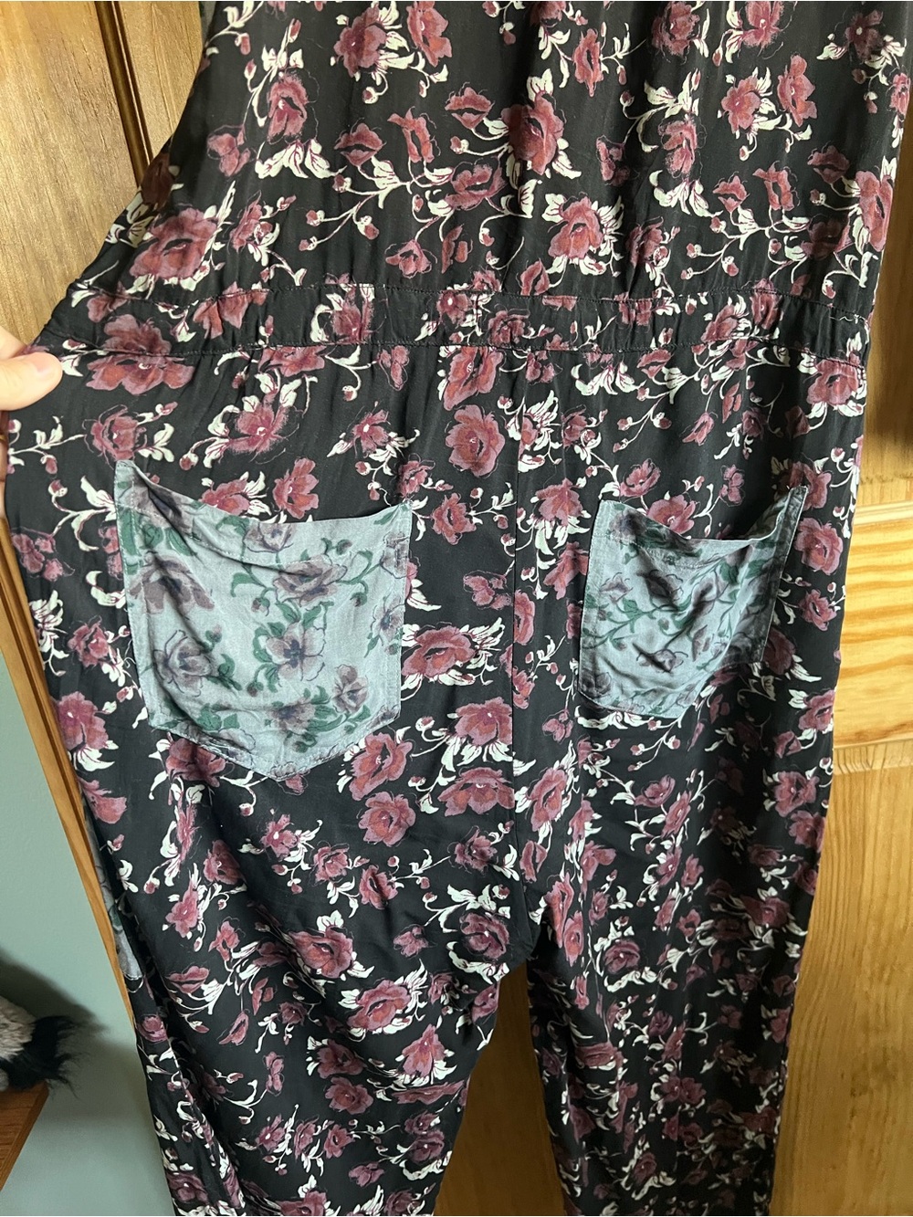 Free People Sheila Patchwork Black Floral Jumpsuit, Size Small - Picture 5 of 7